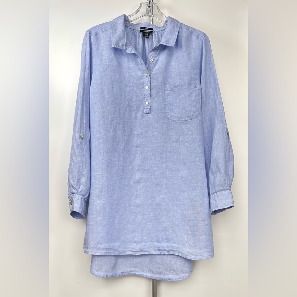 Jones & Co Linen Jones New York Blue Chambray Button Long Sleeve Tunic Size 1X